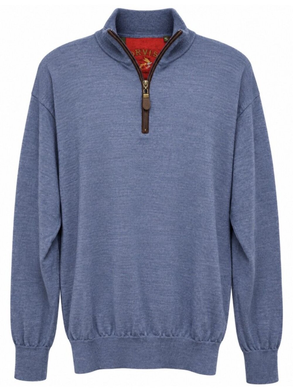 Orvis Quarter Zip Sweater Men's Large Blue 100% Merino Wool Mock Neck Pull Over